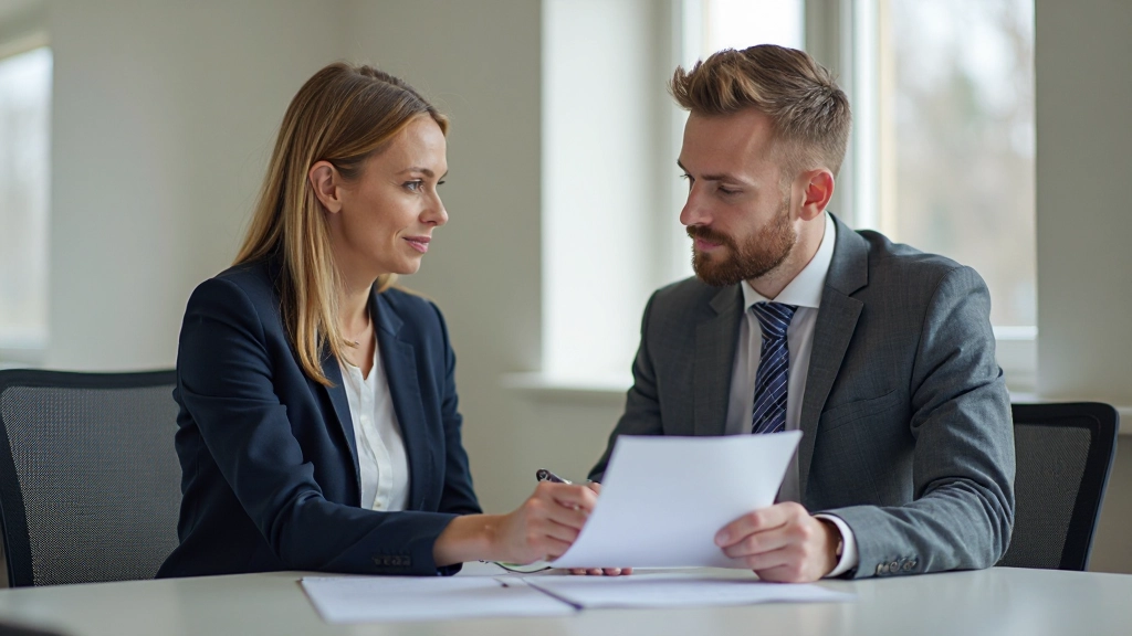 Arbetsgivare och arbetstagare signerar anställningsavtal vid ett skrivbord
